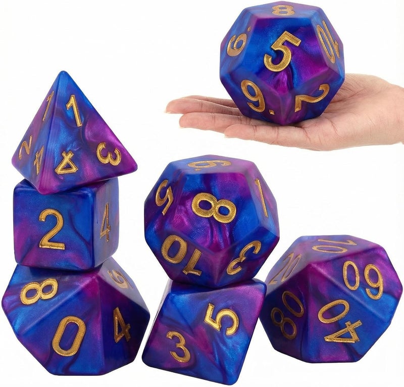 Arrowbash 6 Pcs Jumbo Polyhedra Dice 3.94 Inch Jumbo Foam Polyhedral Dice 6 Set 4, 6, 8, 10, 12 Sides Gifts for Games Teach Numbers Addition Subtraction Probability Learning (Starry Sky Purple) - Image 1
